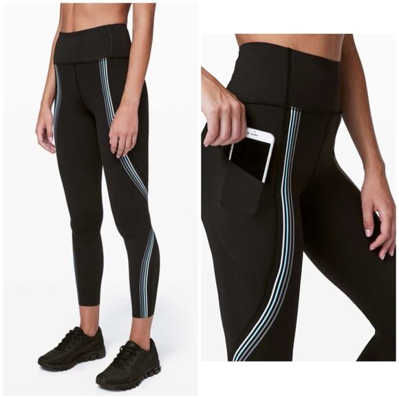 Lululemon speed light tights black side stripes with pockets 4